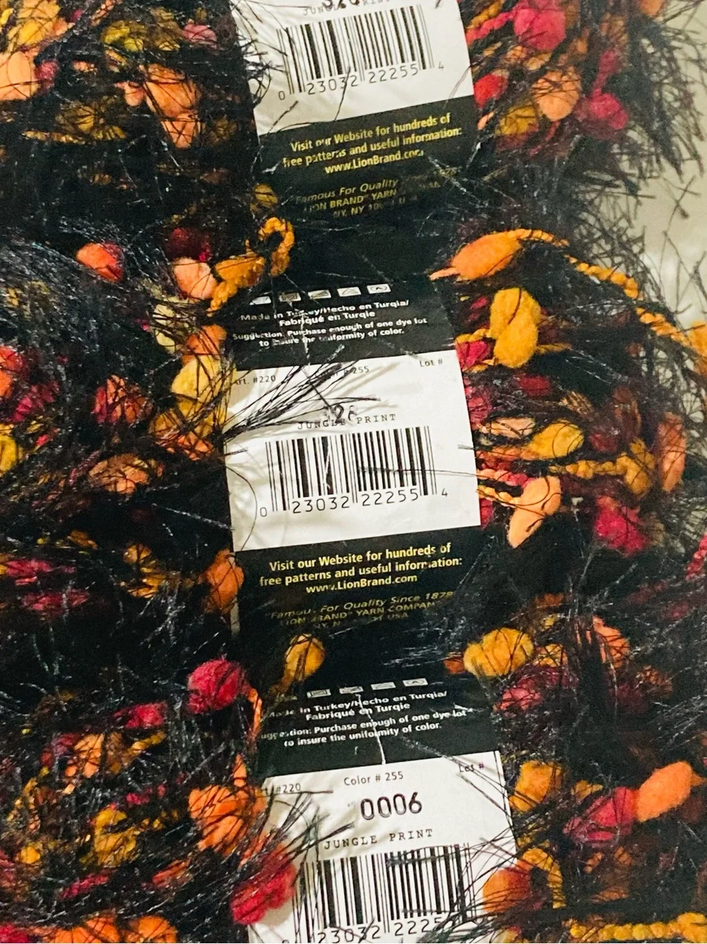 4 NWT Fancy Fur Novelty Yarn - 3 Jungle Print + 1 Electric Slide